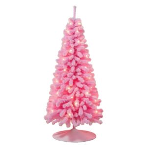 4 ft. Pre Lit Tinsel Collection Pink Tree with Clear Lights